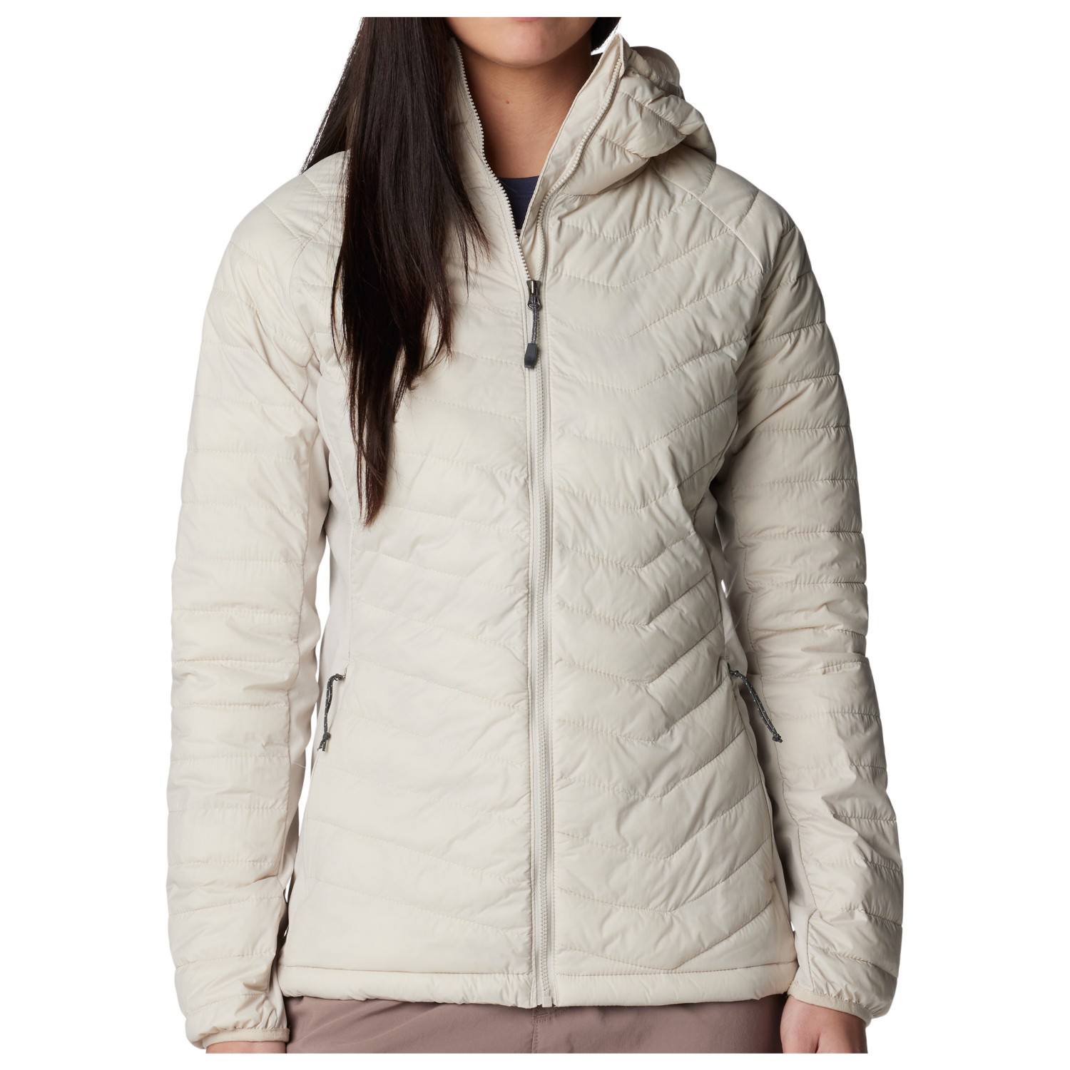 Columbia Powder Pass 2 Hybrid - Piumino con cappuccio, da donna, colore vinaccia, L