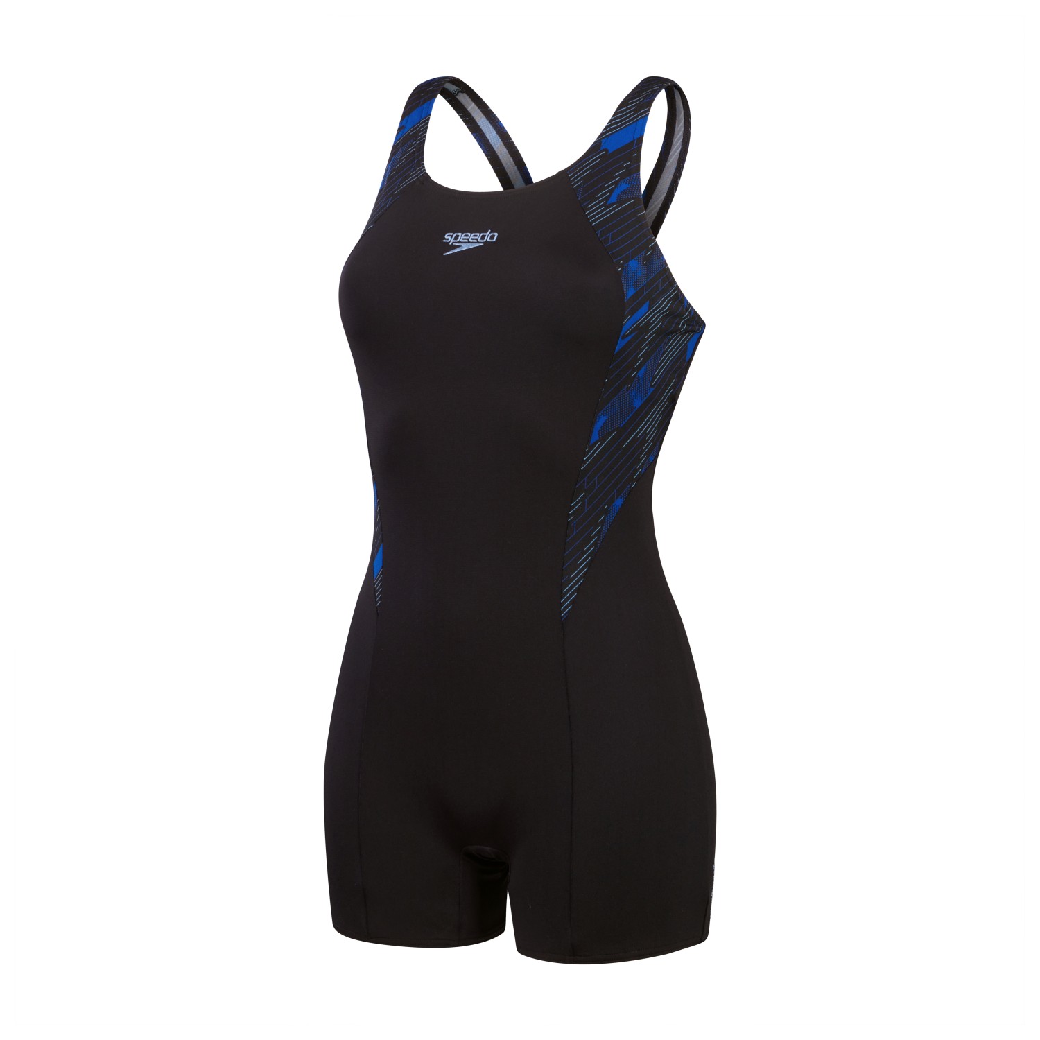 Speedo Hyperboom Splice Legsuit voor dames | Sneldrogend | Training | Fitness | Chloorbestendig, Zwart/True Cobalt/Nieuwsgierig Blauw, 56