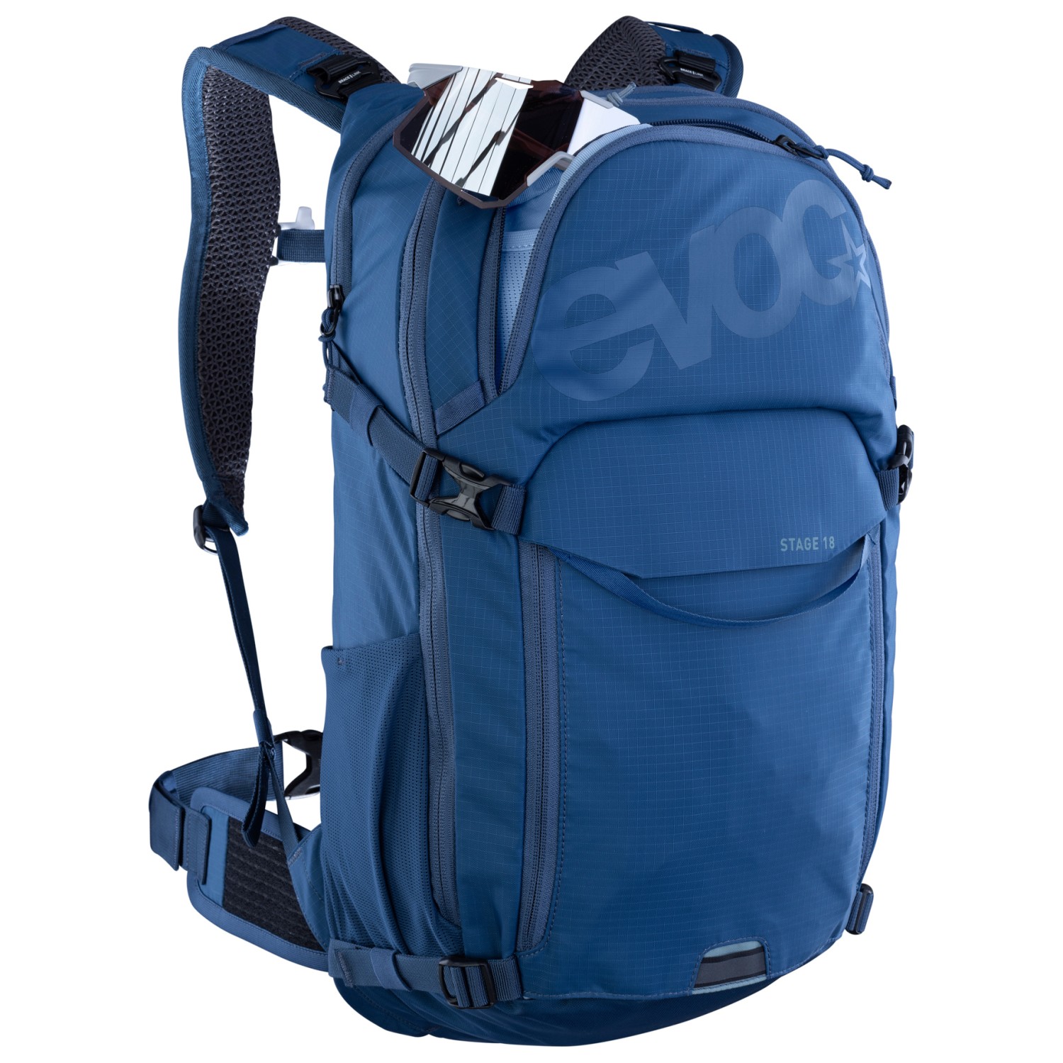 Sac à Dos VTT EVOC STAGE 18 – 18 L, Système Air Flow Contact, Compartiment Poche à Eau 3 L, Support Casque