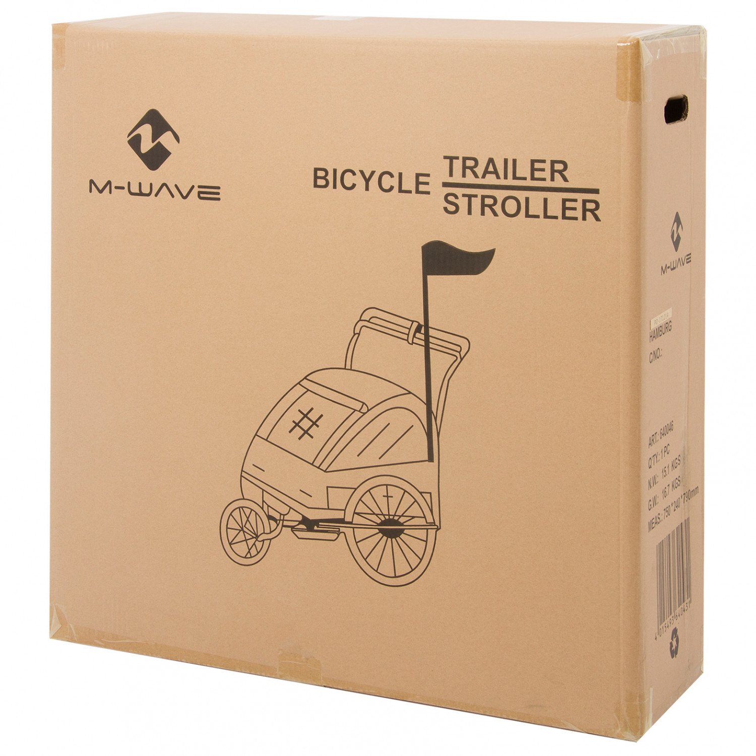 Remorque Cargo Vélo M-Wave Stalwart Carry Fold 2 - Pliable, Capacité 40 Kg, Roues 16 Pouces