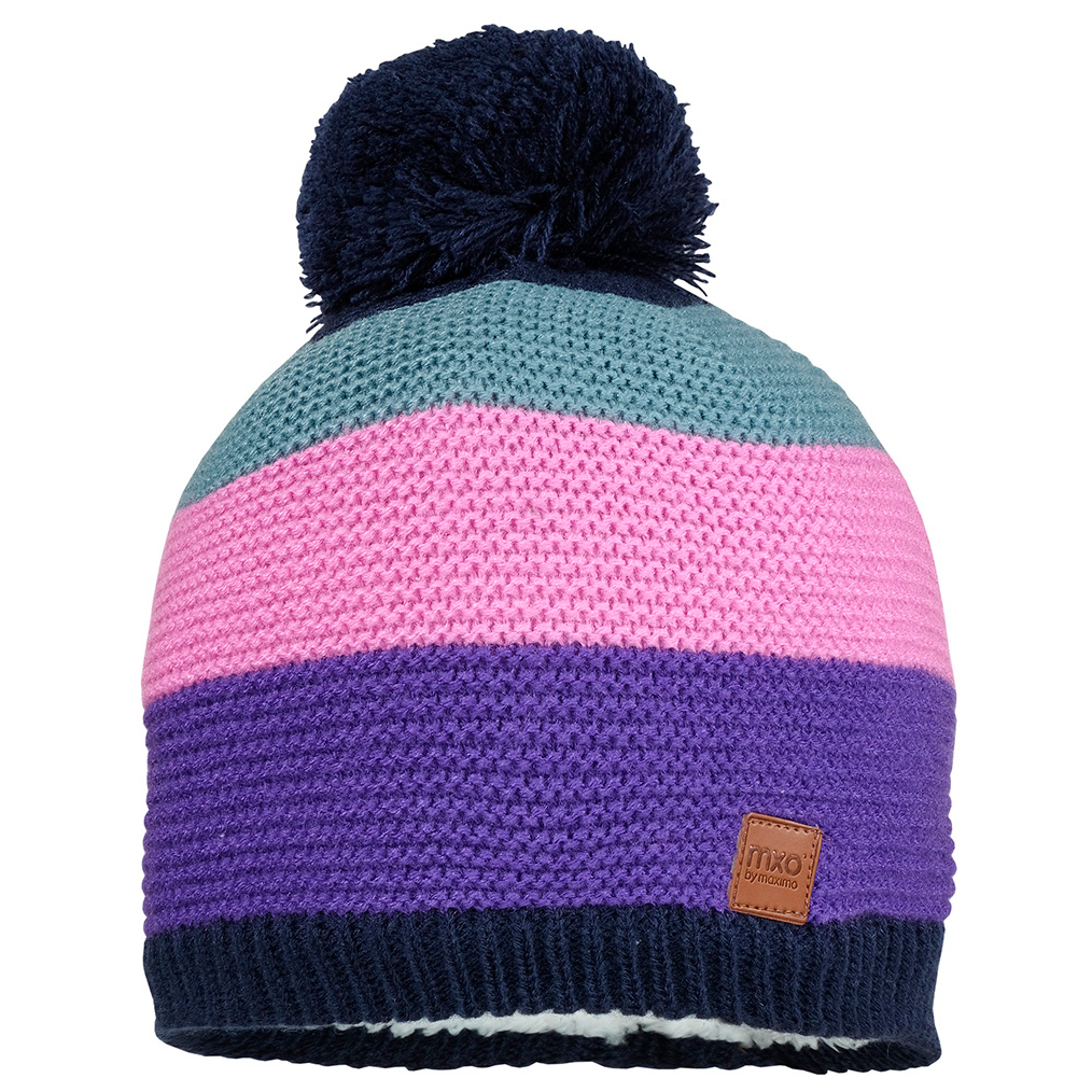 MaxiMo Cappello Con Pompon Per Bambini E Ragazzi - Blu Marino/Granato - 100% Cotone, Taglia 51/53, Lavabile In Lavatrice