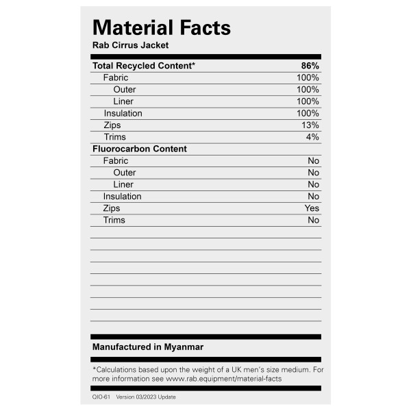 Rab - Cirrus Jacket - Giacca sintetica