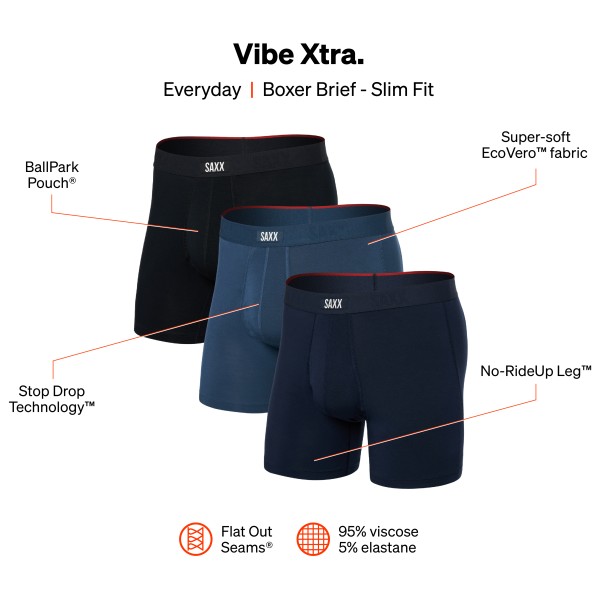 Saxx - Vibe Xtra Boxer Brief Fly 3-Pack - Syntetisk undertøj