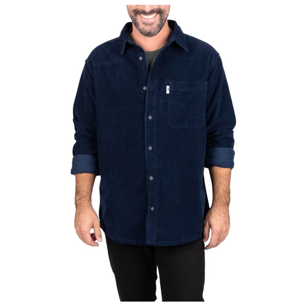 QIXING Heren fleece corduroy overhemd met lange mouwen, button-down, casual vrijetijdshemd, regular fit, hemdjack, herfst winter jas met klepzakken, blauw, XXL