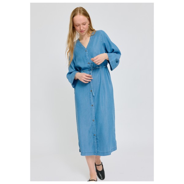 Mazine - Women's V-Neck Tencel Midi Dress - Rock