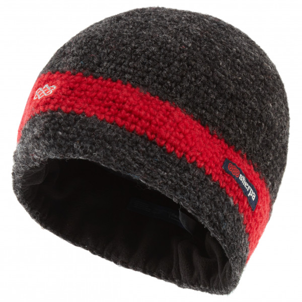 Sherpa Renzing Cappello Unisex In Lana 100% Con Fodera In Pile - Grigio Scuro Con Fascia Colorata
