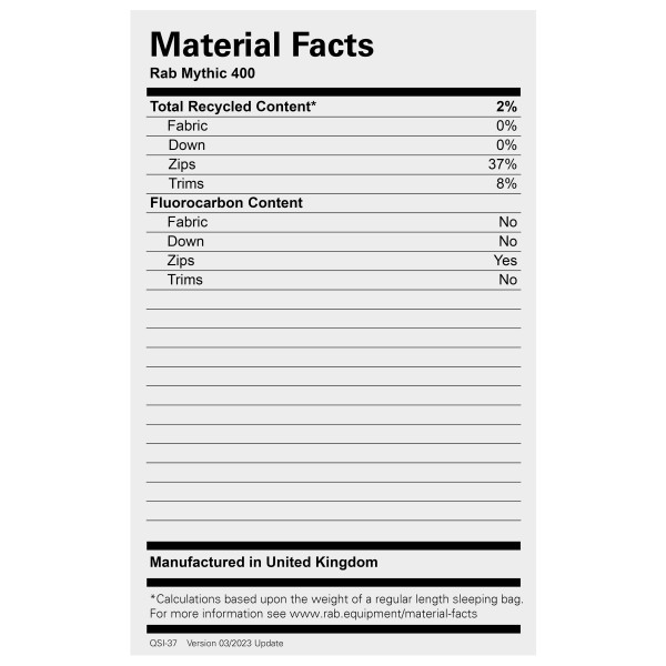 Rab - Mythic 400 - Saco de dormir de plumas
