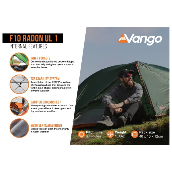 Vango - F10 Radon UL 1 - Tienda de campaña 1 persona