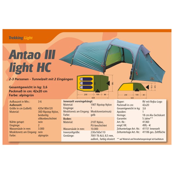 Rejka - Antao III Light HC - Tienda de campaña 3 personas