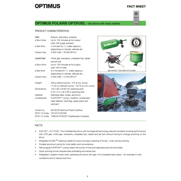 Optimus - Polaris Tactical - Fornello multicombustibile