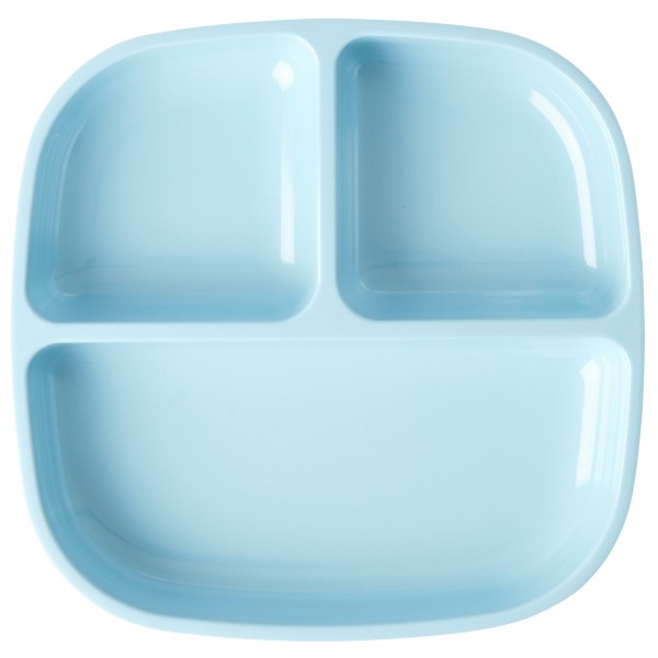 Assiette Enfant Mélamine 4 Compartiments - Motif Océan Bleu - Sans BPA, Lave-vaisselle - 24,5x21,5 Cm