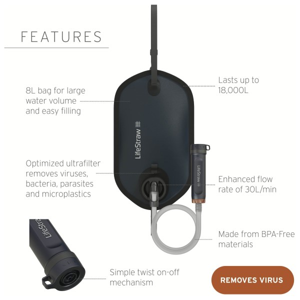 LifeStraw - Peak Gravity Antivirus Purifier with 8L Bag - Vattenfilter