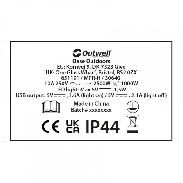 Outwell - Mensa Mains 3Way Roller Kit w/ USB/Light - Tambor de cable