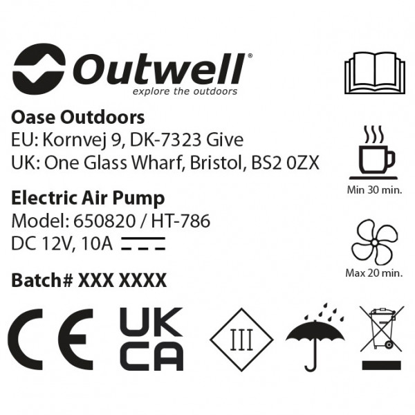 Outwell - Squall Tent Pump 12V - Bomba de aire
