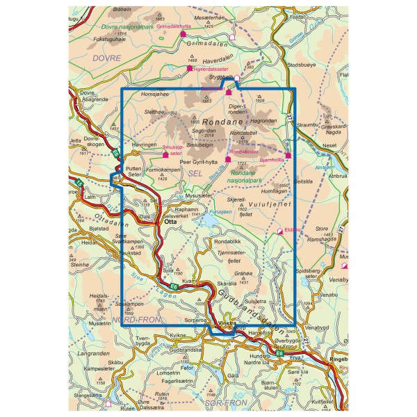 Nordeca - Wander-Outdoorkarte: Høvringen Kvamsfjellet 1/50 - Wanderkarte