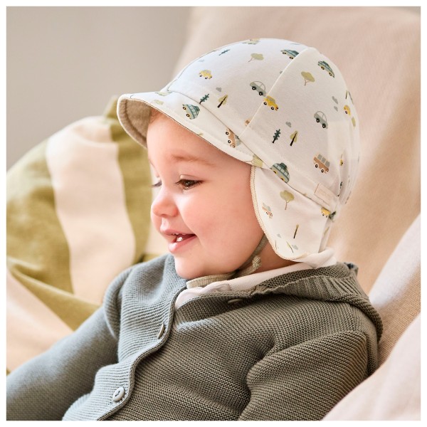 maximo - Baby's Peak Cap with Tie and Printed Neck Protector - Lippalakki