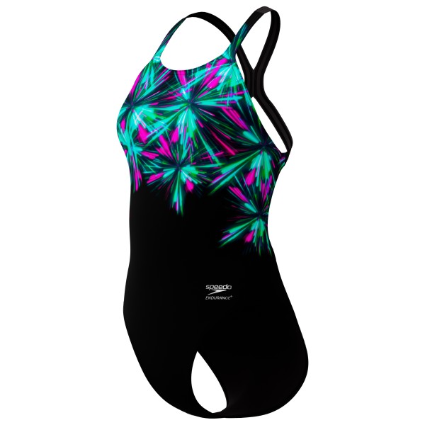 Speedo Placement Printed Powerback Badeanzug Women (Gr 46 |schwarz)