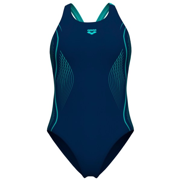 Badeanzug Arena Grid Swimsuit V Back Graphic Damen (Gr 34 |blau)