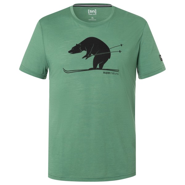 Image of super.natural - Skiing Bear Tee - Merinoshirt Gr L dark ivy /schwarz