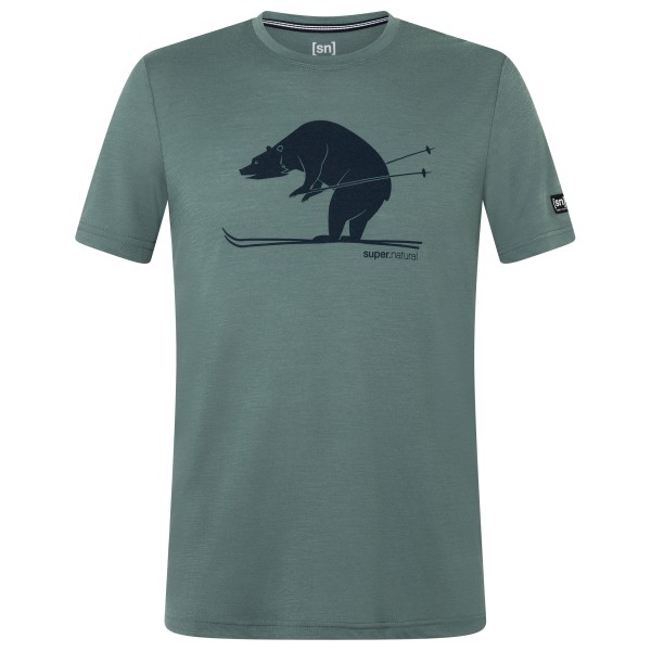 super.natural Ski Karl Tee Merinoshirt Olijfgroen/turkoois