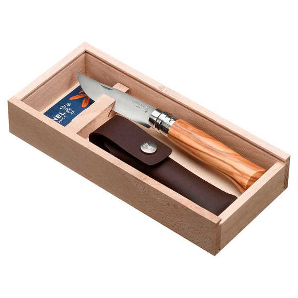 Opinel – No 08 Geschenkset Olive mit Etui – Mes Groen