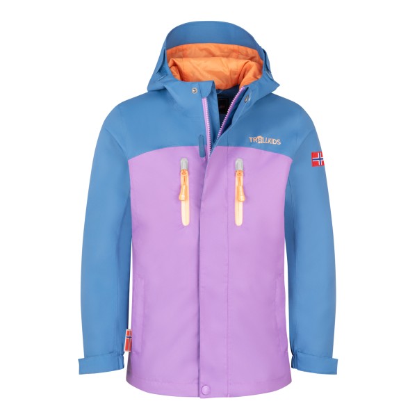 Trollkids Nusfjord Jacket Regenjacke Kinder Wandern (Gr 98 |lila/blau |wasserdicht)