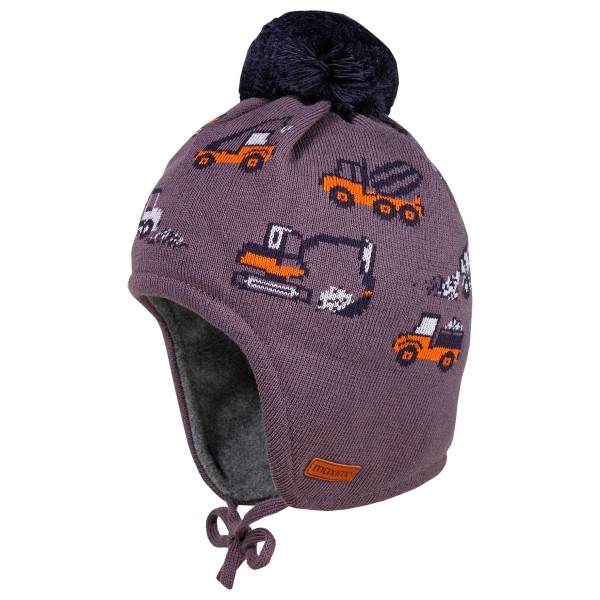 Image of maximo - Boy-Mütze Baufahrzeuge ausgenäht mit Pompon - Mütze Gr 55 cm lila