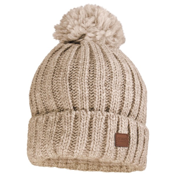 maximo Kid’s Mütze Rippe mit Pompon und Fleecefutter Muts cm Beige