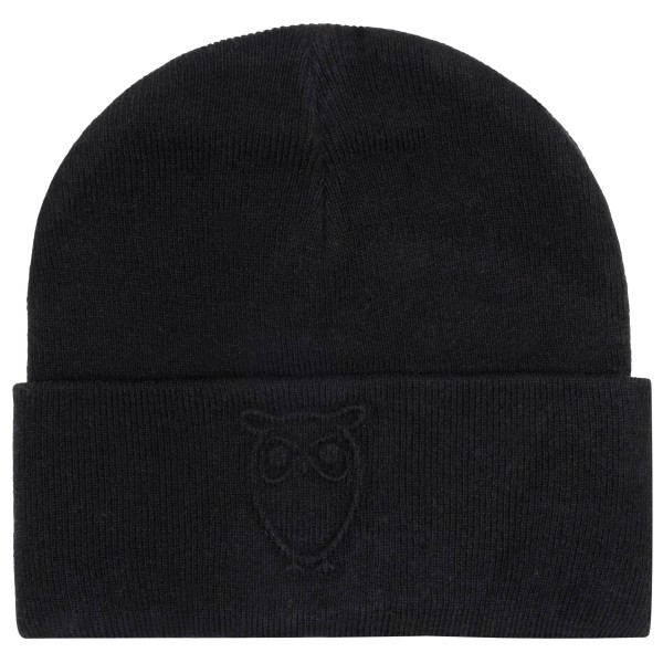 KnowledgeCotton Apparel – Embossed Owl DL Wool Beanie – Muts maat , Zwart