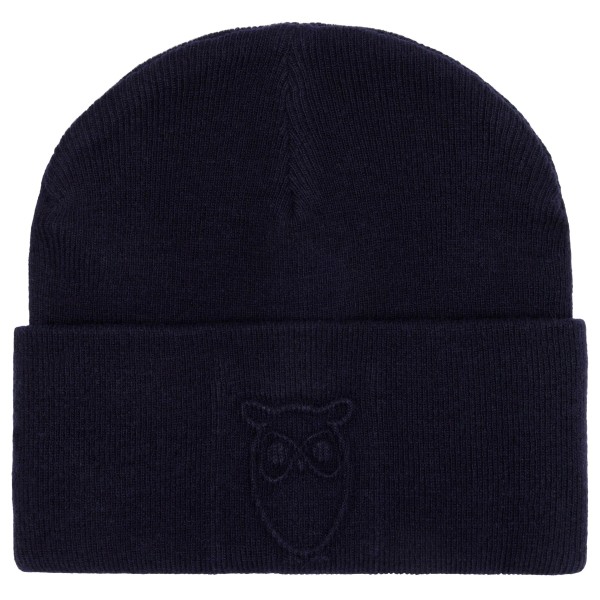 KnowledgeCotton Apparel – Embossed Owl DL Wool Beanie – Muts maat , Blauw