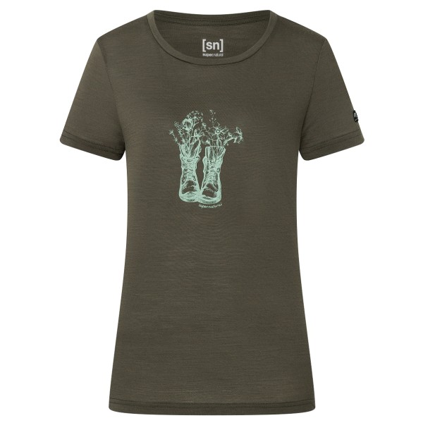 Image of super.natural - Women"s Flower Boots Tee - Merinoshirt Gr 42 - XL braun'