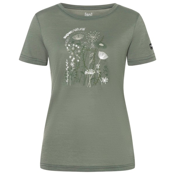 super.natural Women’s Rock Flowers Tee Merinoshirt Olijfgroen