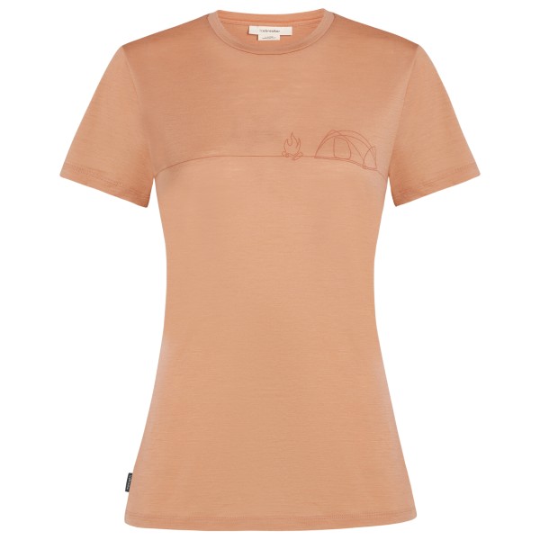 Icebreaker Merino150 TechLite S/S Single Line Camp Merinoshirt Damen (Gr S |beige)