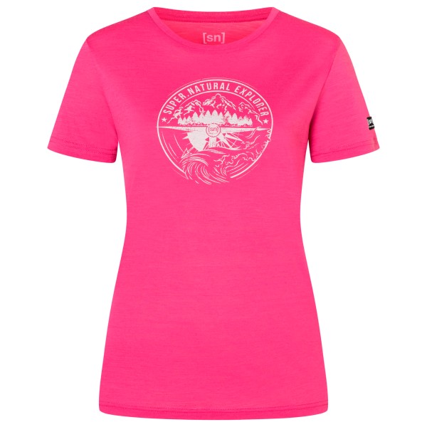 Merinoshirt super.natural Exploring Tee Damen (Gr XS |rosa/weiß)