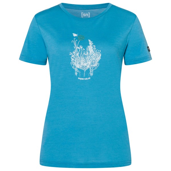 super.natural Women’s Flowerhands Tee Merinoshirt tobacco glitter Blauw