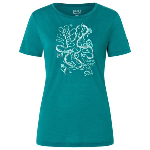 Merinoshirt super.natural Under The Sea Tee Damen (Gr L |pacific /grün)