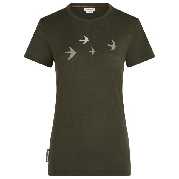 Icebreaker Women’s Merino 150 Tech Lite S/S Bird Transit Merinoshirt Olijfgroen